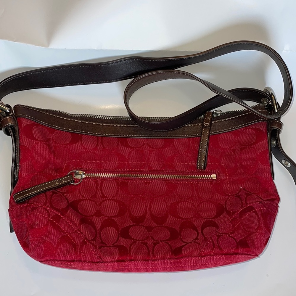 COACH Signature Red Monogram East West Convertible Crossbody Purse F12884